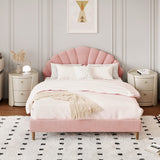 Princess Arial Pink Seashell Style Velvet Fabric Bed Frame | Kids Pink Soft Touch Fabric Bed