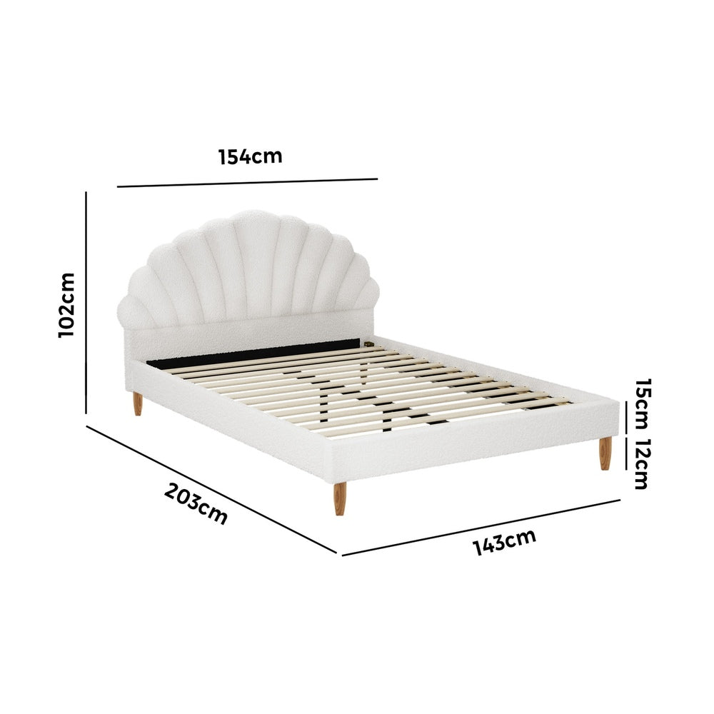 Princess Arial Boucle Fabric Seashell Style Bed Frame | Kids White Soft Touch Boucle Bed
