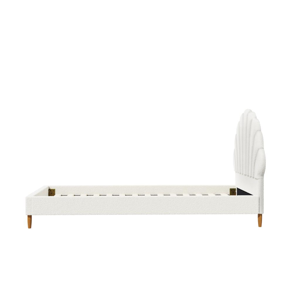 Princess Arial Boucle Fabric Seashell Style Bed Frame | Kids White Soft Touch Boucle Bed