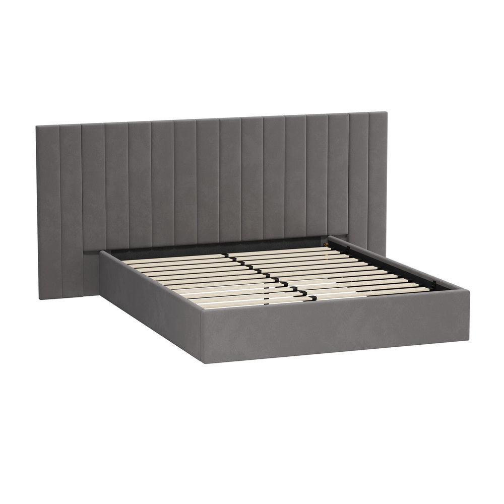 Adore Extra Wide Grey Velvet Fabric Gas Lift Bed | Soft Touch Velvet  Luxury 2 in 1 Storage Bed Frame