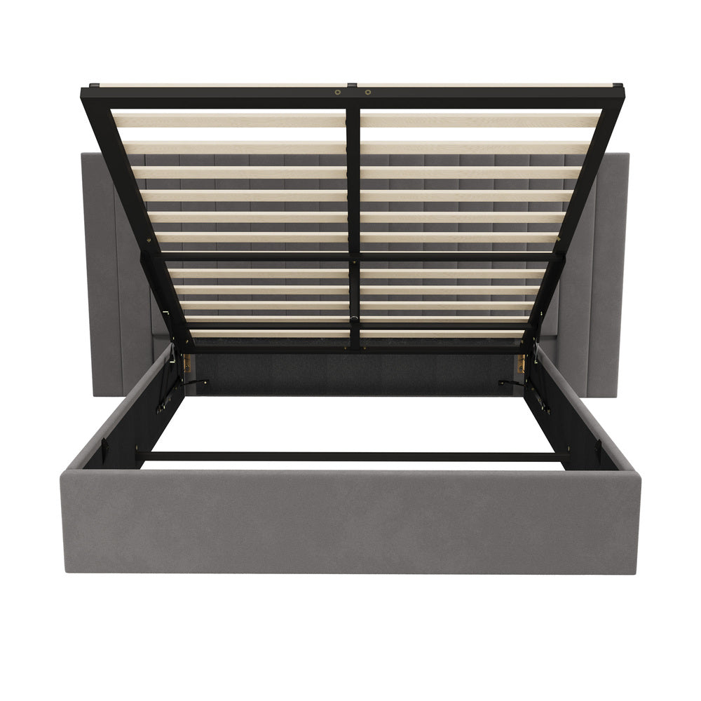 Adore Extra Wide Grey Velvet Fabric Gas Lift Bed | Soft Touch Velvet  Luxury 2 in 1 Storage Bed Frame