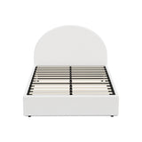 Luna LED White Boucle Gas Lift Storage Bed | Glow Soft Cushioned Arched Boucle Bed Frame