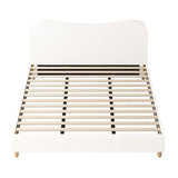 Teddy Plush Heart Boucle Fabric White Bed | Cloud Shape Cushioned Touch Upholstered Boucle Bed Frame