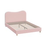 Teddy Plush Heart Pink Boucle Fabric Bed | Cloud Shape Cushioned Touch Upholstered Boucle Bed Frame