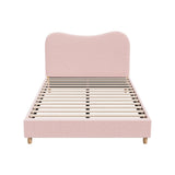 Teddy Plush Heart Pink Boucle Fabric Bed | Cloud Shape Cushioned Touch Upholstered Boucle Bed Frame