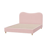 Teddy Plush Heart Pink Boucle Fabric Bed | Cloud Shape Cushioned Touch Upholstered Boucle Bed Frame
