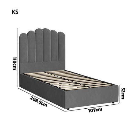Allure Ripple Grey Soft Velvet Fabric Gas Lift Storage Bed | Two In One Bed and Storage Combo Bed Frame