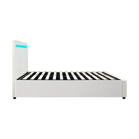 Premium Milano White PU Leather LED Gas Lift Storage Bed | Two In One White Bed Frame and Storage Combo