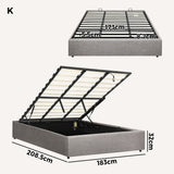 Premium Milano Grey Fabric Platform Bed Base | Two in One Gas Lift Storage Bed Base No Headboard