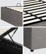 Premium Milano Grey Fabric Platform Bed Base | Two in One Gas Lift Storage Bed Base No Headboard