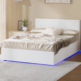 Premium Milano LED White Boucle Fabric Gas Lift Storage Bed | Glow Cushioned Two In One Bed and Storage Combo