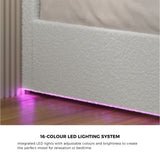 Premium Milano LED White Boucle Fabric Gas Lift Storage Bed | Glow Cushioned Two In One Bed and Storage Combo