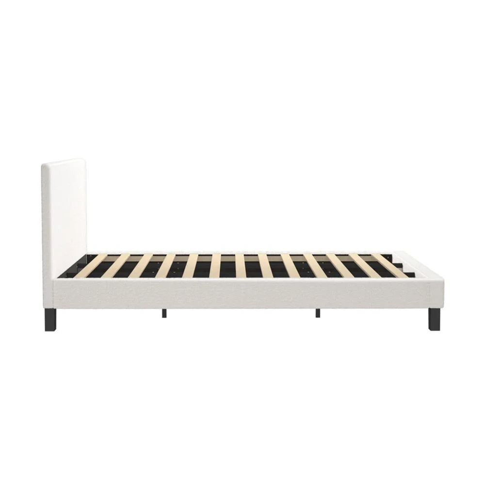 Teddy Soft Boucle Fabric White Bed | Modern Cushioned Touch White Upholstered Boucle Bed Frame