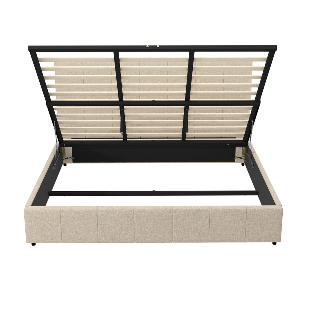 Premium Milano Beige Soft Fabric Gas Lift Storage Bed | Two In One Bed and Storage Combo Bed Frame