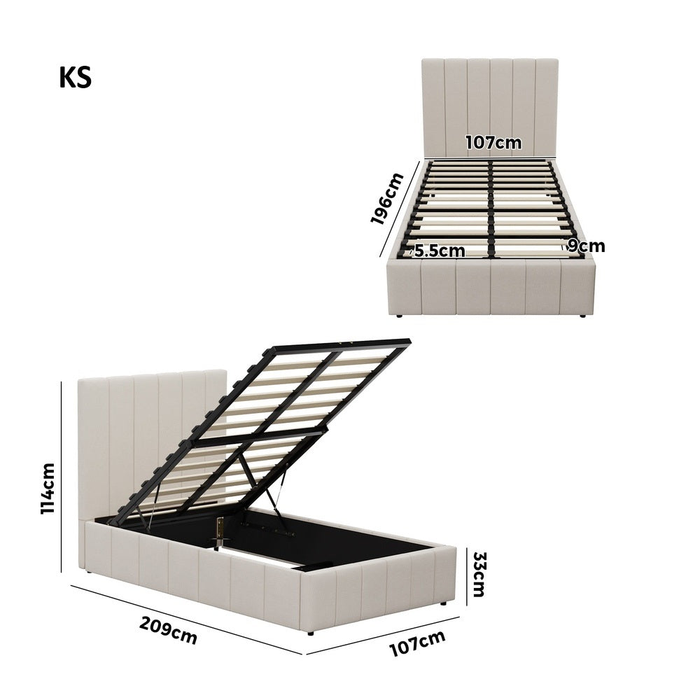 Premium Milano Beige Soft Fabric Gas Lift Storage Bed | Two In One Bed and Storage Combo Bed Frame