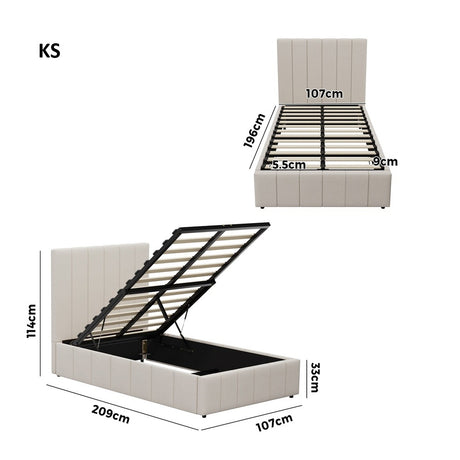 Premium Milano Beige Soft Fabric Gas Lift Storage Bed | Two In One Bed and Storage Combo Bed Frame