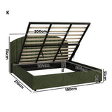 Allure Premium Soft Velvet Green Gas Lift Storage Bed | Bed and Storage Combo with USB Charging Built In