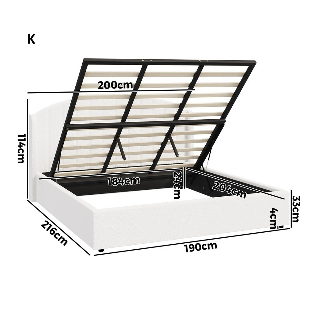 Allure Teddy Boucle Premium Gas Lift Storage Bed |White Bed and Storage Combo with USB Charging Built In