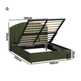 Allure Premium Soft Velvet Green Gas Lift Storage Bed | Bed and Storage Combo with USB Charging Built In