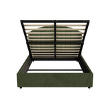 Allure Premium Soft Velvet Green Gas Lift Storage Bed | Bed and Storage Combo with USB Charging Built In