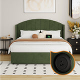 Allure Premium Soft Velvet Green Gas Lift Storage Bed | Bed and Storage Combo with USB Charging Built In