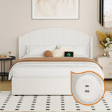 Allure Teddy Boucle Premium Gas Lift Storage Bed |White Bed and Storage Combo with USB Charging Built In