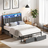 Coogee LED Storage Bed with USB Charging | Premium Grey Fabric LED Lights Bed Metal Frame Front Draws