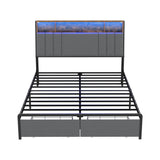 Coogee LED Storage Bed with USB Charging | Premium Grey Fabric LED Lights Bed Metal Frame Front Draws