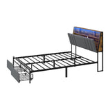 Coogee LED Storage Bed with USB Charging | Premium Grey Fabric LED Lights Bed Metal Frame Front Draws