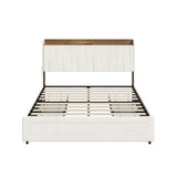 Hudson Beige Velvet Storage Bed with USB Charging | Soft Fabric LED Lights Bed Frame with 4 Draws