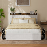 Hudson Beige Velvet Storage Bed with USB Charging | Soft Fabric LED Lights Bed Frame with 4 Draws