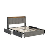 Hudson Grey Velvet Storage Bed with USB Charging | Soft Fabric LED Lights Bed Frame with 4 Draws