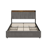 Hudson Grey Velvet Storage Bed with USB Charging | Soft Fabric LED Lights Bed Frame with 4 Draws