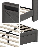 Castore LED Storage Bed with USB Charging | Premium Grey Fabric LED Lights Bed Frame with 2 Front Draws