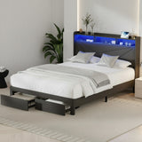 Castore LED Storage Bed with USB Charging | Premium Grey Fabric LED Lights Bed Frame with 2 Front Draws