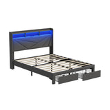 Castore LED Storage Bed with USB Charging | Premium Grey Fabric LED Lights Bed Frame with 2 Front Draws