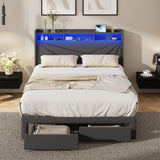 Castore LED Storage Bed with USB Charging | Premium Grey Fabric LED Lights Bed Frame with 2 Front Draws