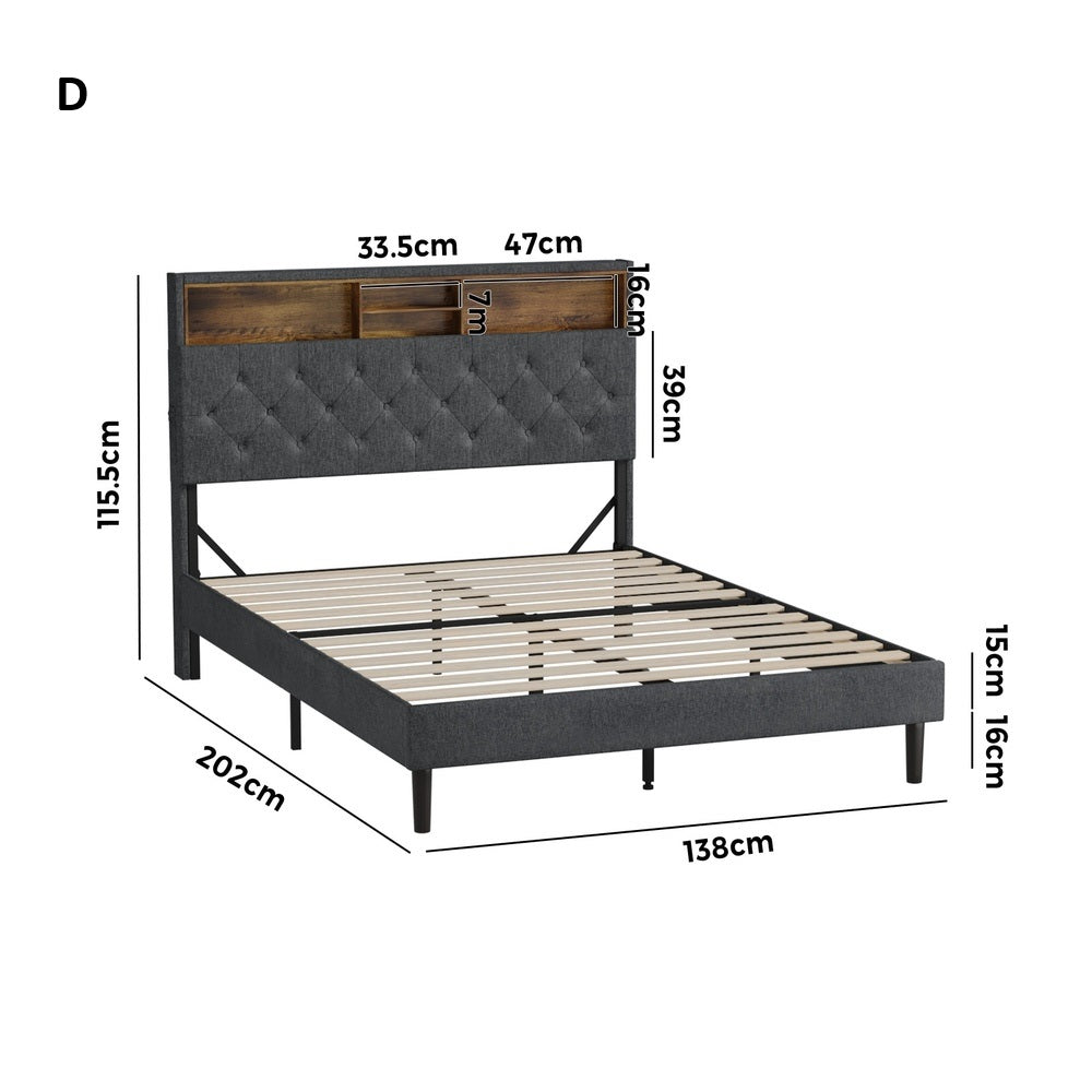 Piazzi LED Tuffted Grey Fabric Storage Bed | Modern Super Storage LED Lights Bed Frame