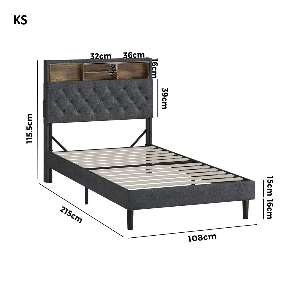Piazzi LED Tuffted Grey Fabric Storage Bed | Modern Super Storage LED Lights Bed Frame