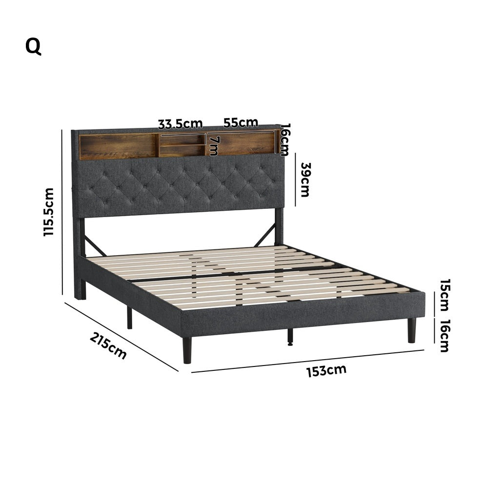 Piazzi LED Tuffted Grey Fabric Storage Bed | Modern Super Storage LED Lights Bed Frame