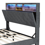 Piazzi LED Tuffted Grey Fabric Storage Bed | Modern Super Storage LED Lights Bed Frame
