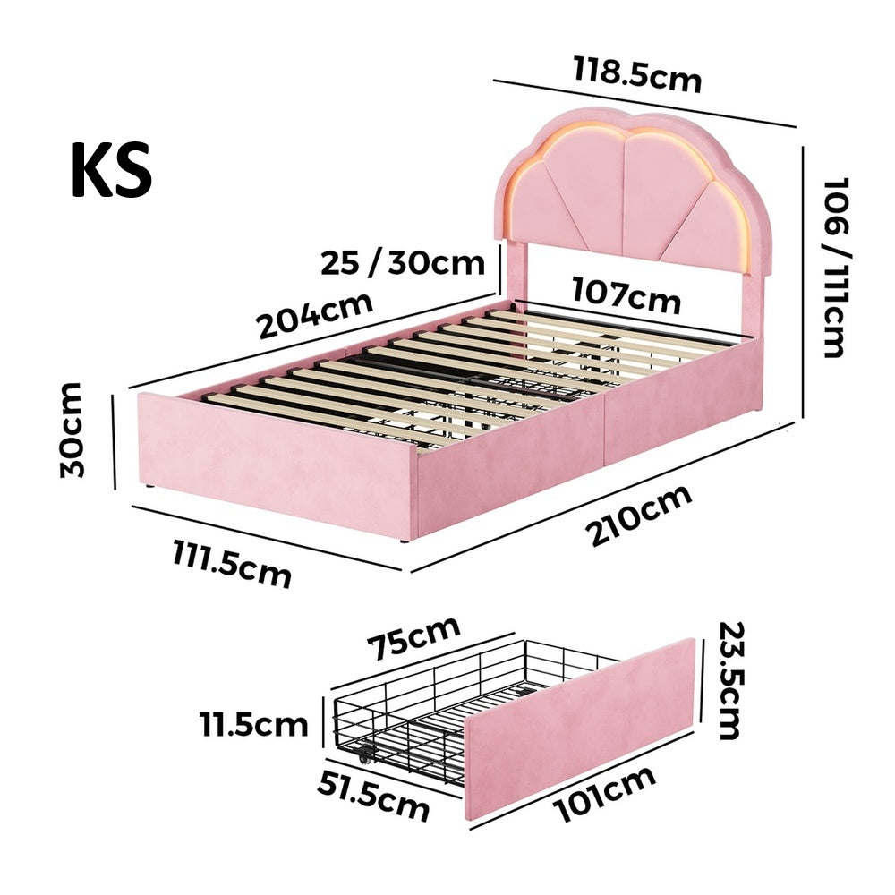 Mermaid Pink Plush Velvet LED Storage Bed | Beautiful Soft Touch LED Headboard 4 Draw Bed Frame