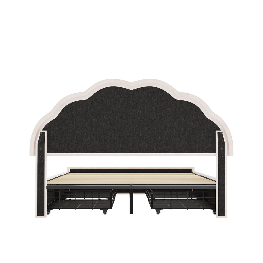 Mermaid Beige Plush Velvet LED Storage Bed | Beautiful Soft Touch LED Headboard 4 Draw Bed Frame