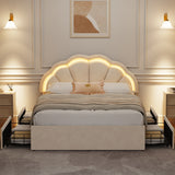 Mermaid Beige Plush Velvet LED Storage Bed | Beautiful Soft Touch LED Headboard 4 Draw Bed Frame