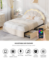 Mermaid Beige Plush Velvet LED Storage Bed | Beautiful Soft Touch LED Headboard 4 Draw Bed Frame