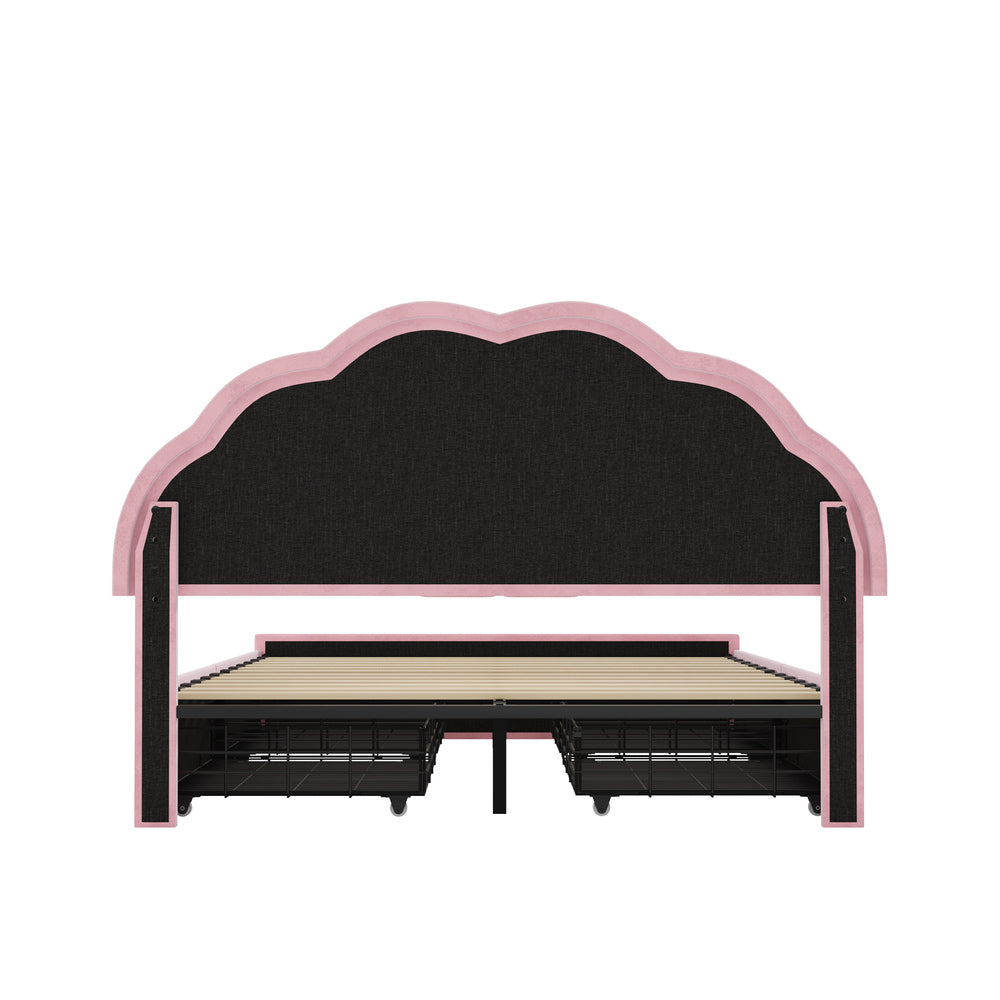 Mermaid Pink Plush Velvet LED Storage Bed | Beautiful Soft Touch LED Headboard 4 Draw Bed Frame