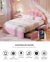 Mermaid Pink Plush Velvet LED Storage Bed | Beautiful Soft Touch LED Headboard 4 Draw Bed Frame