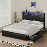 Duomo LED Black PU Leather Storage Bed with USB | Multi Functional Storage LED Lights Bed Frame