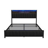 Duomo Queen LED Black PU Leather Storage Bed with USB | Multi Functional Storage LED Lights Bed Frame