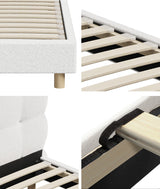 Millie Tuffted Clouds Soft Boucle Fabric White Bed | Cushioned Touch White Upholstered Boucle Bed Frame